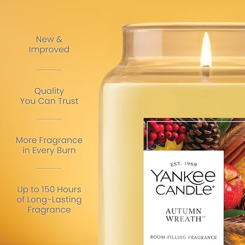 Autumn Wreath Scented Candle - 22 oz Large Glass Jar, 150 Hour Burn Time