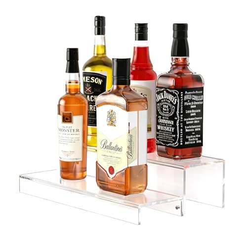 2-Tier Acrylic Liquor Bottle Display Shelf, 15-inch Countertop Bar Organizer