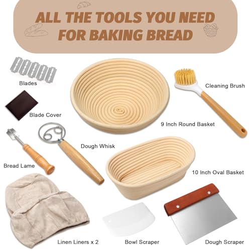 Sourdough Bread Proofing Basket Set - 9" Round & 10" Oval Banneton Kit