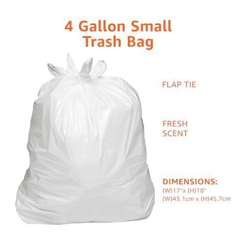 Small 4 Gallon Fresh Scent Trash Bags with Flap Ties, Odor Control (80 Count)