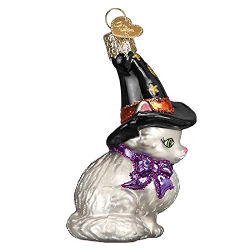 Handcrafted Glass Witch Kitten Christmas Ornament, Holiday Decoration