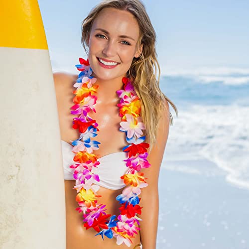 100-Pack Hawaiian Lei Necklaces, Tropical Silk Flower Party Favors