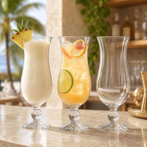 Khen 6 Pack 14oz Hurricane Glasses - Clear Tulip Drinkware for Cocktails, Juices, Water, Tropical Beverages
