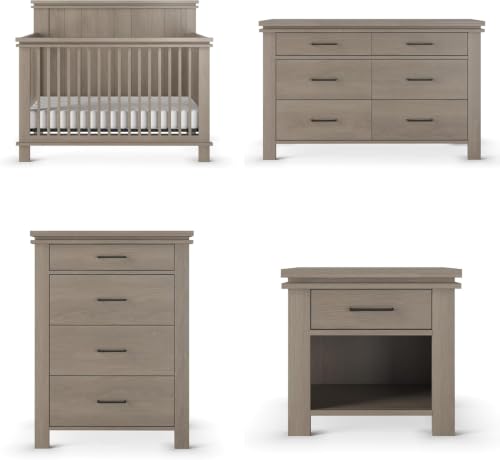 4-Piece Nursery Furniture Set with 4-in-1 Convertible Crib, Crescent Gray