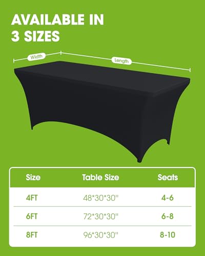 6ft Stretch Spandex Tablecloth 2-Pack - Fitted Wrinkle-Free Table Cover (Black)