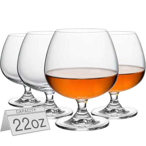 Physkoa Set of 4 22 oz Large Brandy Snifter Glasses - Cognac & Spirits Tasting