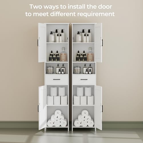67" Tall Bathroom Storage Cabinet with Barn Doors, Drawer & Shelves