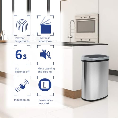13 Gallon Stainless Steel Automatic Trash Can with Touchless Lid