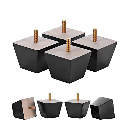 2-Inch Solid Wood Furniture Legs, Square Replacement Feet for Sofa, Set of 4