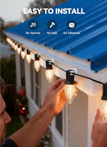 Brightown 100-Pack White Magnetic C9 Light Clips for C7/C9 String Lights (No Tools)