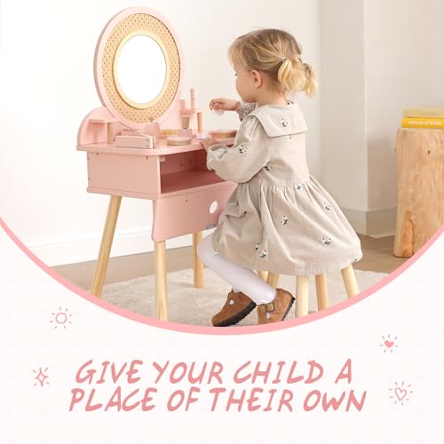 Toddler Vanity Set with Chair and 11-Piece Pretend Makeup Accessories