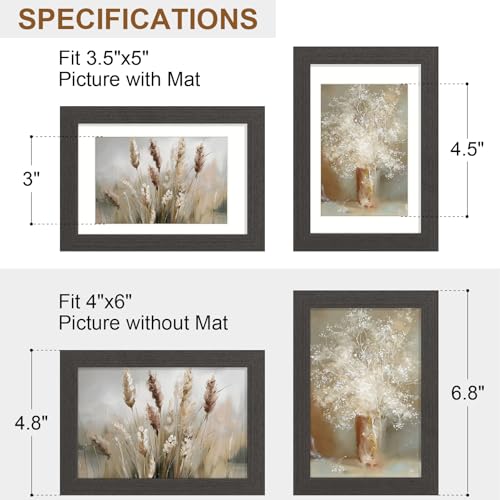 Vittanly 4x6 Solid Wood Picture Frame with Mat, Charcoal Black - 2 Pack