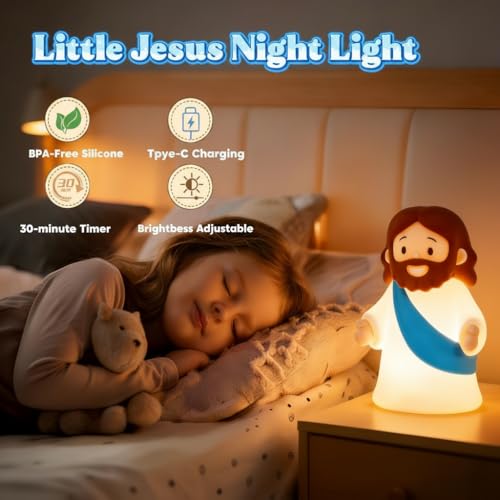 Jesus Night Light for Kids, Silicone Touch Dimmable Rechargeable Lamp