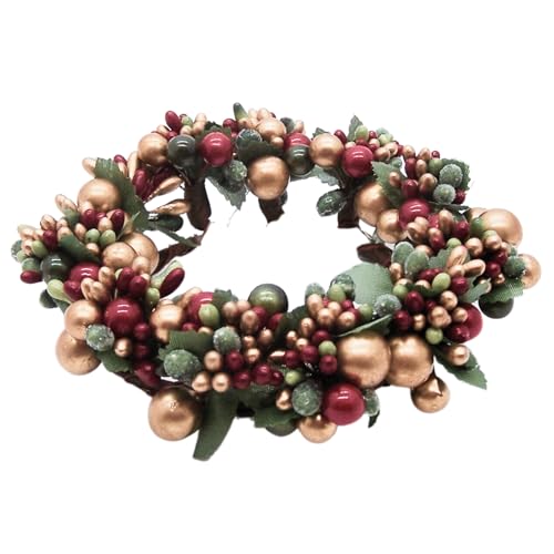 Beaded Berry Wreath Pillar Candle Holder Ring - 6.5 Inch Holiday Decor