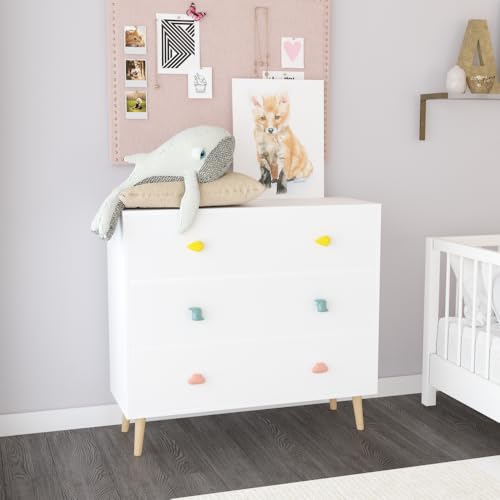 3-Drawer Kids Nightstand, Modern Wooden Bedside Table with Anti-Tip Safety