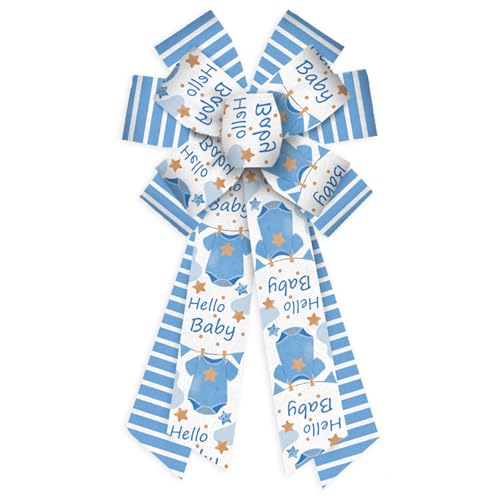 Blue and White Stripe Baby Shower Wreath Bow - Decorative Door Ribbon