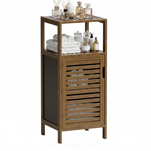 4-Tier Bamboo Bathroom Floor Cabinet - Slim Free Standing Storage Organizer