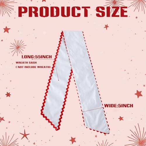 Canvas Wreath Sash for Front Door, White with Red Rick-Rack Trim