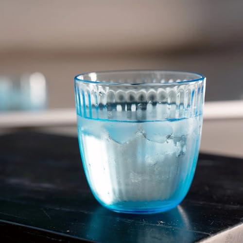 Blue Textured Water Glasses, 9.75 oz Retro Drinking Tumblers, Set of 12