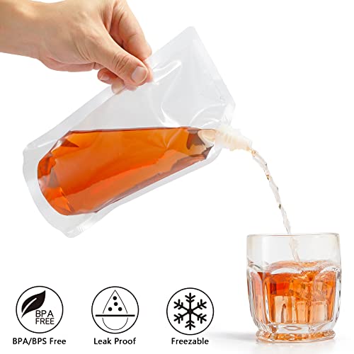 16 oz Liquor Flasks Pack of 20 with Funnel - Reusable Travel Concealable Plastic Pouches