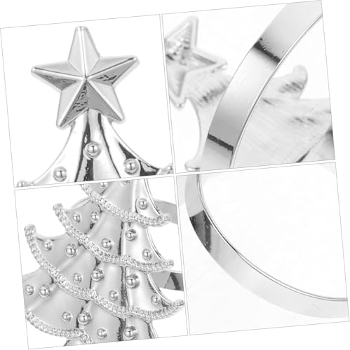 Hayooha Christmas Tree Silver Napkin Rings Set of 6 - Holiday Table Decor