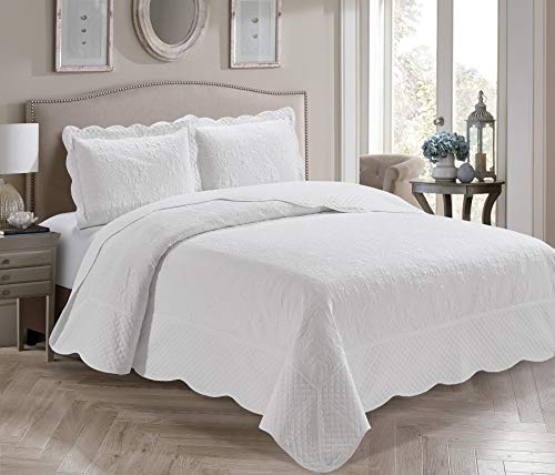 Oversized 3-Piece Embossed Solid Color Bedspread Set - White, Full/Queen