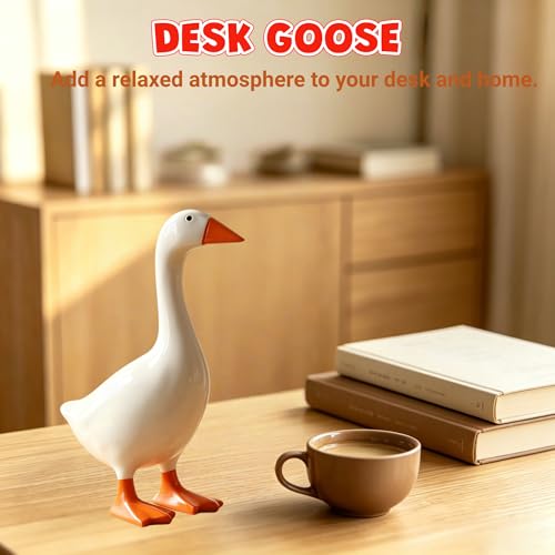 7-Inch Ceramic Desk Goose Statue, Decorative Mini Goose Figurine for Office