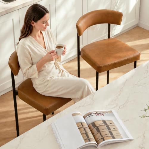 24-Inch Faux Leather Counter Stools with Curved Backrest, Set of 3
