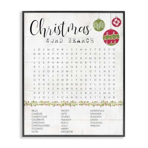 Christmas Word Search Holiday Game - 16x20 Inch Framed Giclée Print, Black Frame