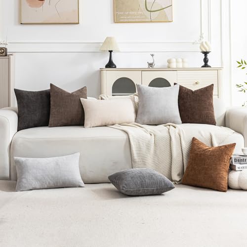 Set of 4 Chenille Throw Pillow Covers 18x18 Inch, Textured Farmhouse Style