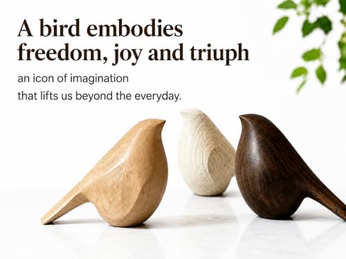 Set of 3 Natural Beech Wood Bird Sculptures – Modern Shelf & Table Decor