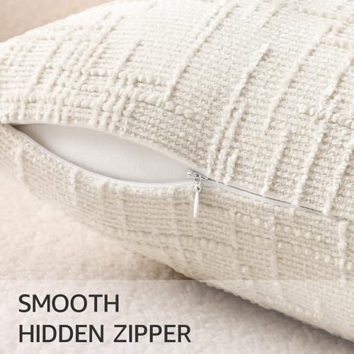 Textured Chenille Throw Pillow Covers 18x18 Set of 2 - Cream White