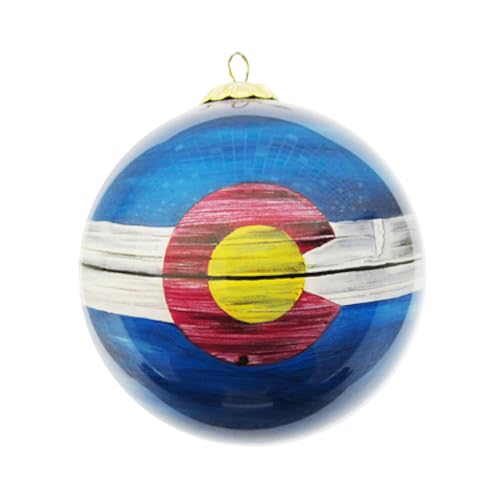 Hand Painted Colorado State Flag Ornament – Distressed Colorado Flag Glass Hanging Christmas Ball, Great for Gifting (Art Studio Company)