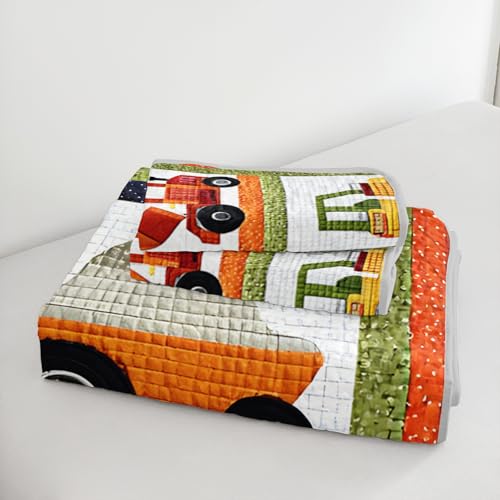 Cartoon Construction Vehicle Quilt Set - Full/Queen Bedding for Kids