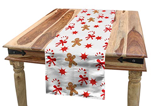 Gingerbread Man Table Runner 16x72 Inches Christmas Decor, Red & Brown