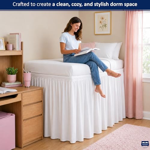 Twin XL 36-Inch Drop Dorm Bed Skirt - Soft Microfiber Dust Ruffle (White)