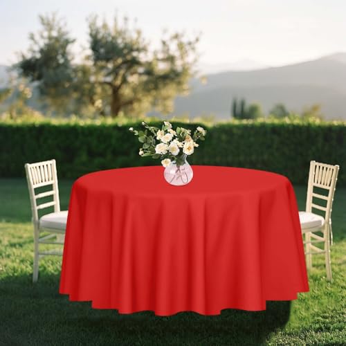 2 Pack Red Round Plastic Tablecloths 84x84 Inch for Parties & Events