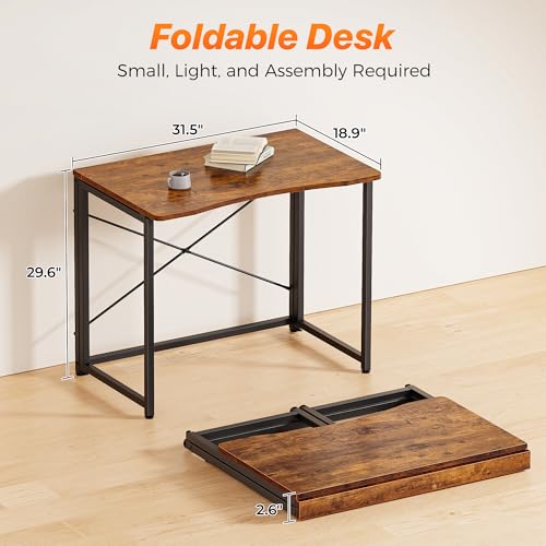 31.5-Inch Foldable Computer Desk for Small Spaces, Rustic Brown Writing Desk
