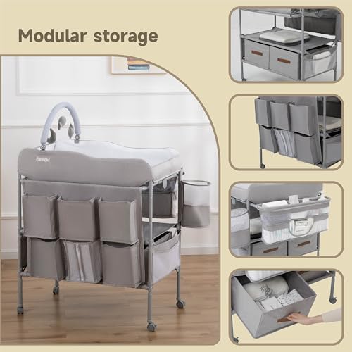 Portable Baby Changing Table with Storage, Foldable Diaper Station