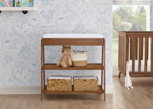 Nursery Wooden Baby Changing Table with 2 Storage Shelves, Chestnut