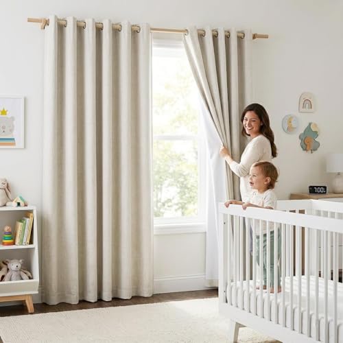 100% Blackout Linen Curtains 84 Inch - Thermal Insulated Grommet Drapes