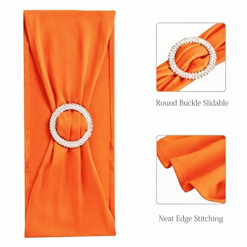 50-Pack Orange Spandex Chair Sashes with Slider Buckle for Wedding & Party