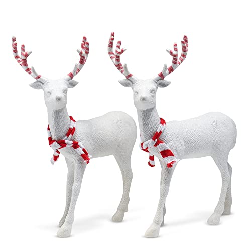 Peppermint Glitter Reindeer Christmas Figurines - 12" Holiday Decor, 2 Pack