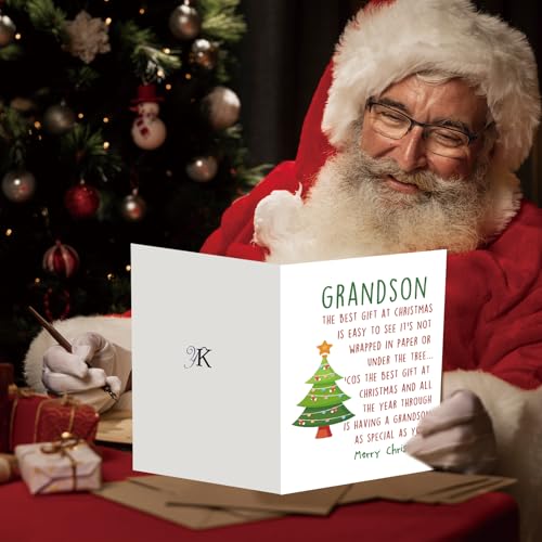 YiKaLus White Star Christmas Card for Grandson from Grandma & Grandpa