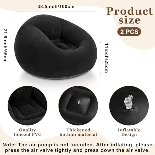 2-Pack Inflatable Bean Bag Chairs, Portable Blow Up Lounge Sofa for Outdoors