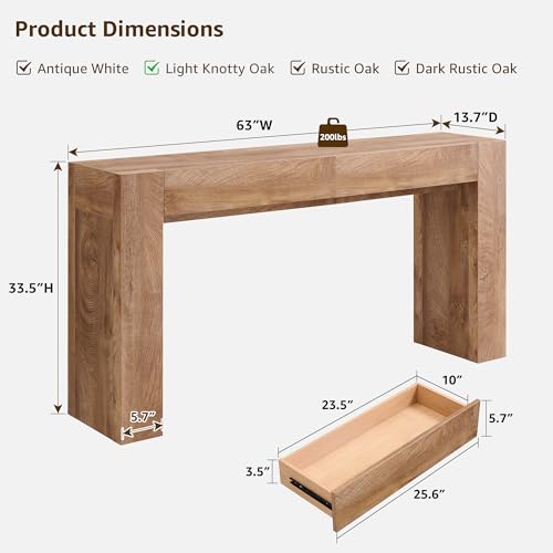 63-Inch Wood Console Table with 2 Storage Drawers - Light Oak