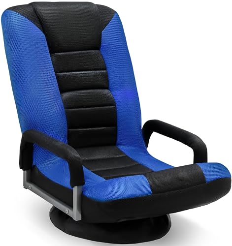 Swivel Floor Gaming Chair with 6-Position Adjustable Backrest, Blue