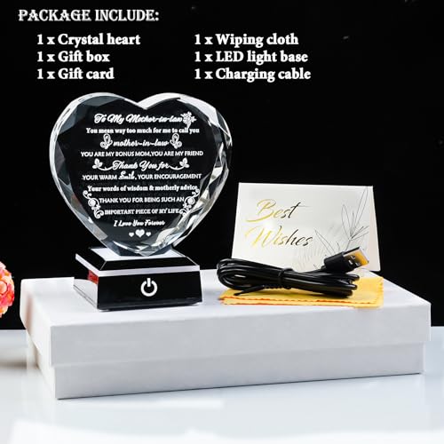 Mother-in-Law Birthday Gift with Colorful LED Base - Style 1 + LED - Heart Crystal Keepsake