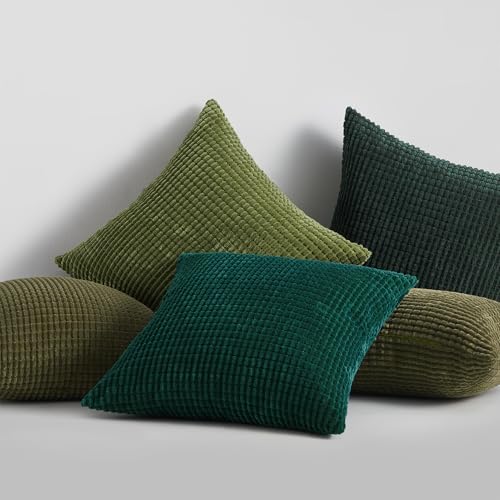 Green Christmas Holiday Throw Pillow Covers Set of 4 18x18 Inch - Corduroy Decorative Cushion Cases for Couch & Living Room