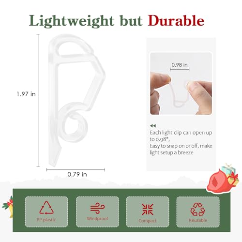 Clear Plastic Christmas Light Clips for Outdoor Gutter & Siding - 100 Pack